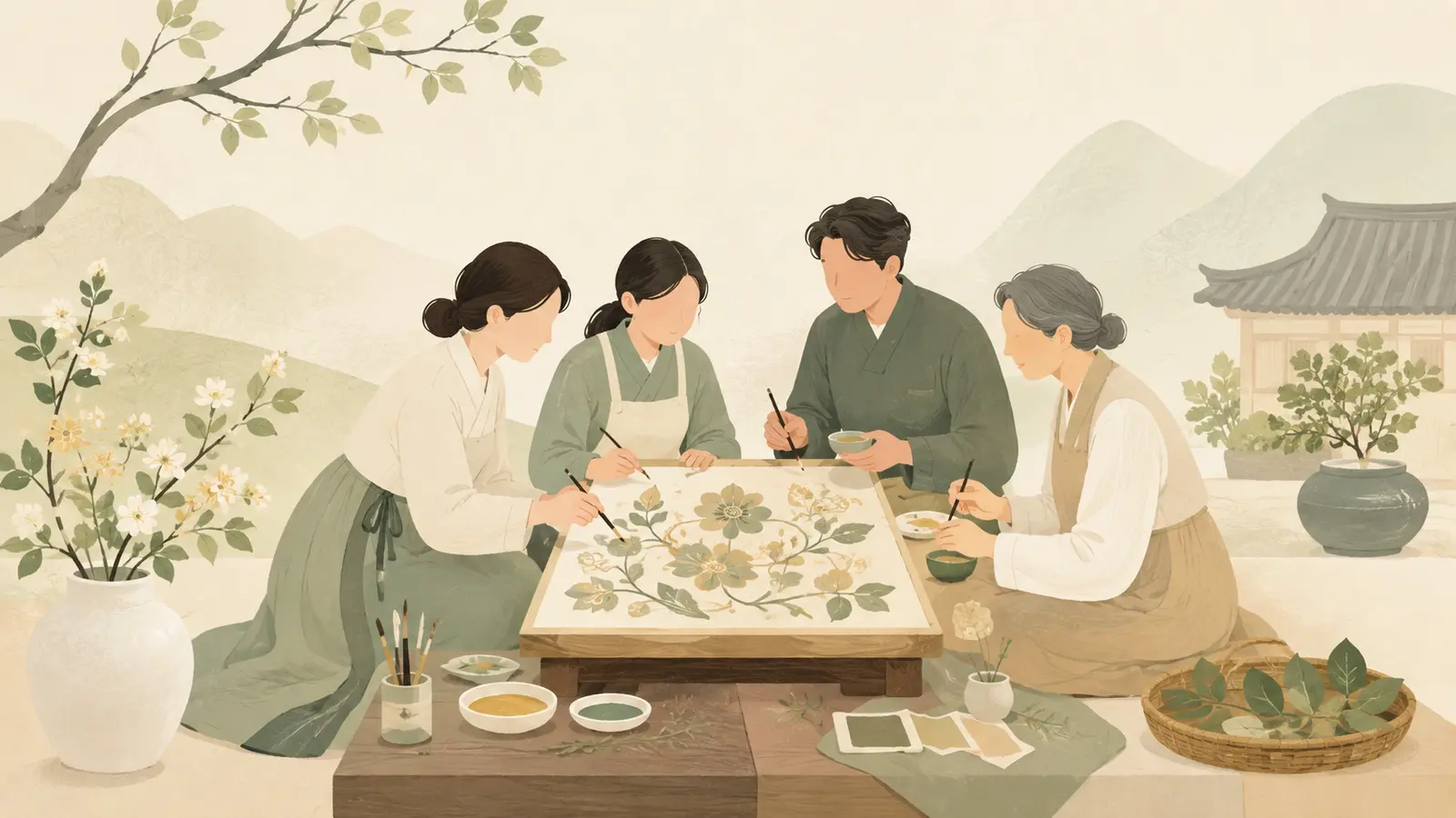 지역과 함께하는 문화 활동을 표현한 디자인 일러스트
